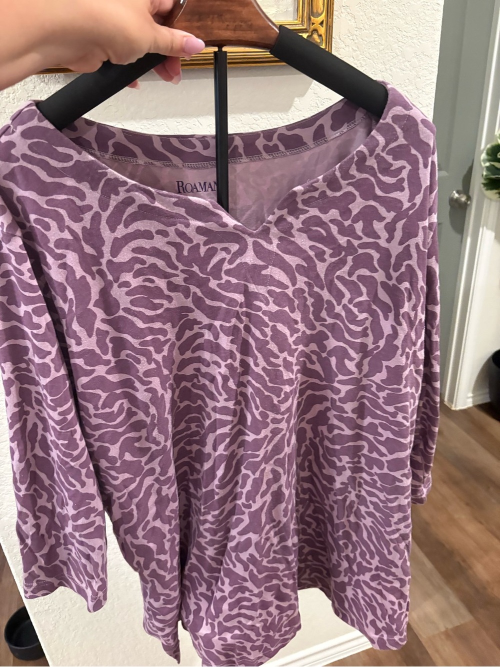 Roaman's Lilac Animal Print Blouse
